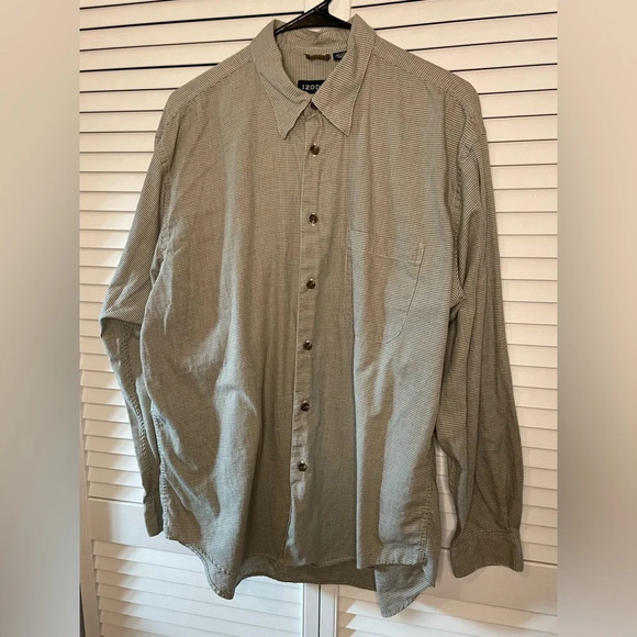 Izod Men’s Houndstooth Long Sleeve Button Down Shirt Size Large Cotton Green - Picture 9 of 16